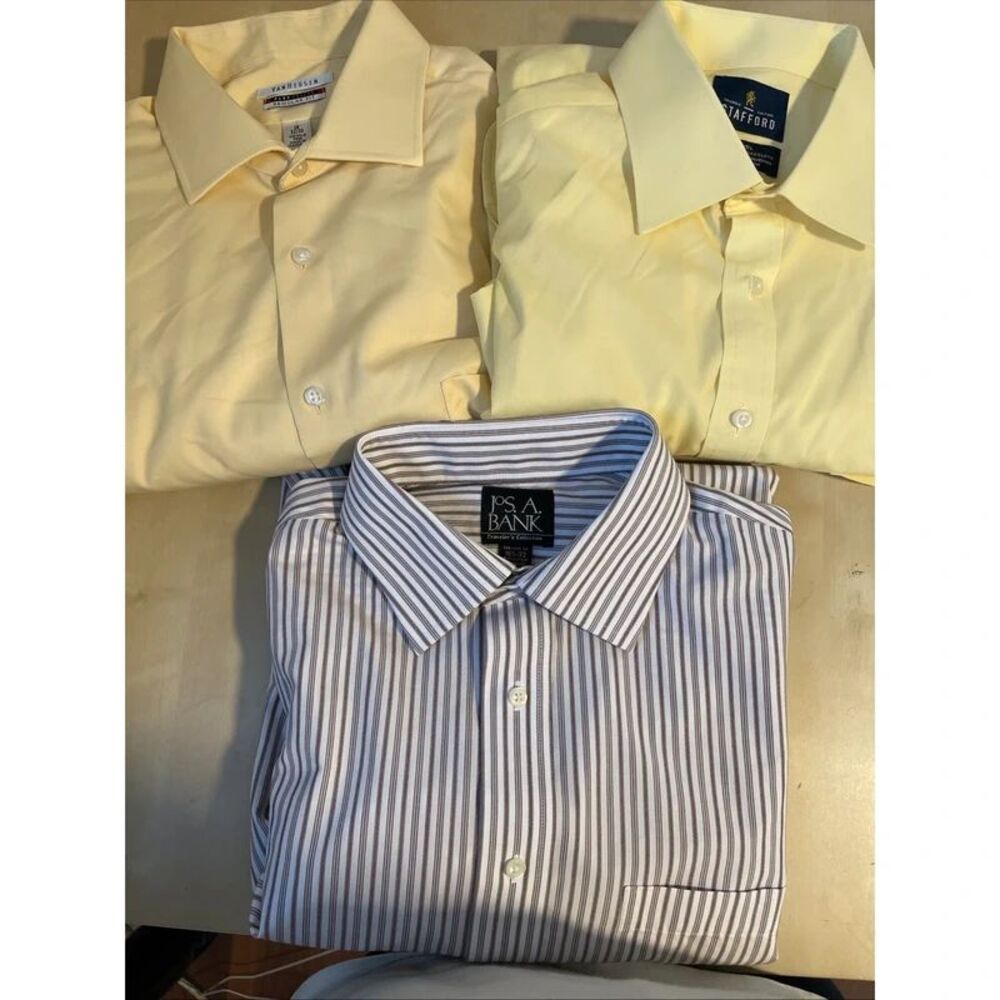 Lot of 3 Men's Shirts Sz 16-16 1/2 32-33 Wrinkle Free Oxford Stafford/ Jos / Van